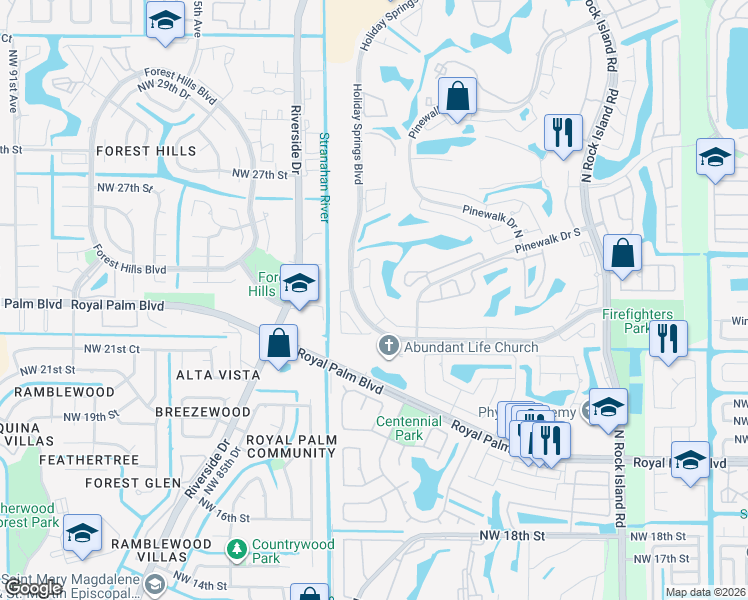map of restaurants, bars, coffee shops, grocery stores, and more near 2620 Northwest 79th Avenue in Margate