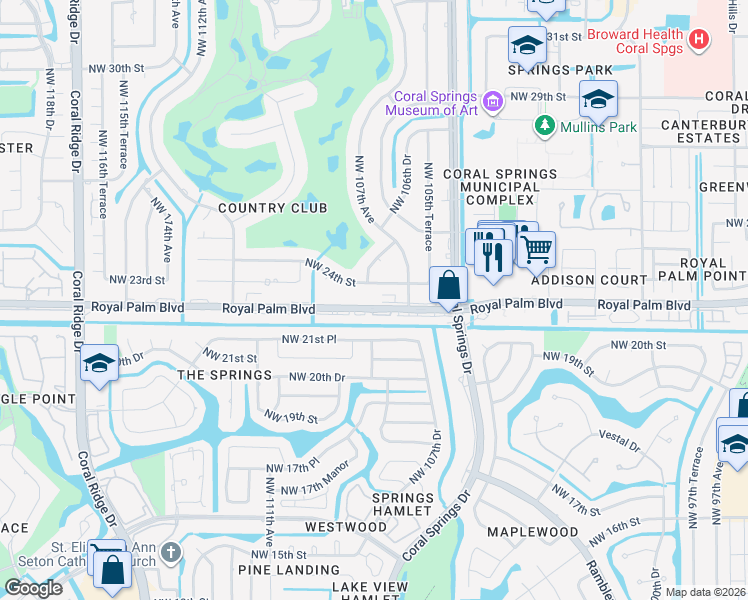 map of restaurants, bars, coffee shops, grocery stores, and more near in Coral Springs