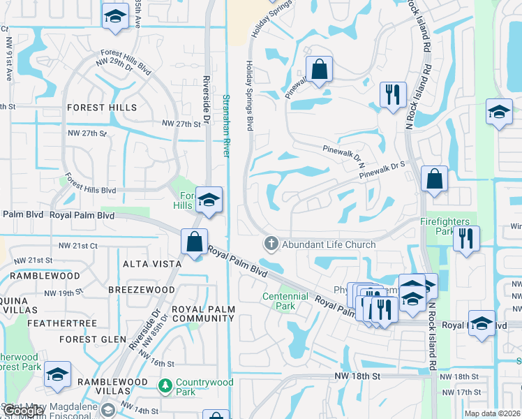 map of restaurants, bars, coffee shops, grocery stores, and more near 2620 Northwest 79th Avenue in Margate