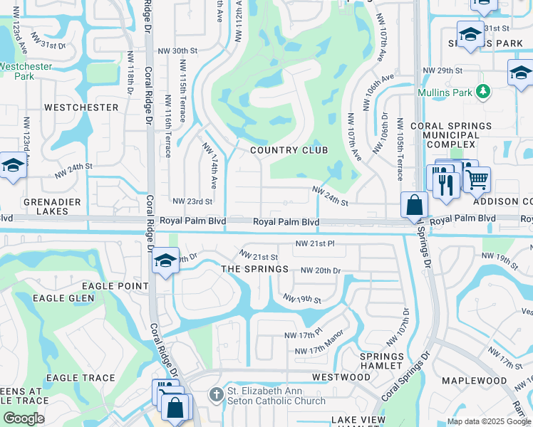 map of restaurants, bars, coffee shops, grocery stores, and more near in Coral Springs
