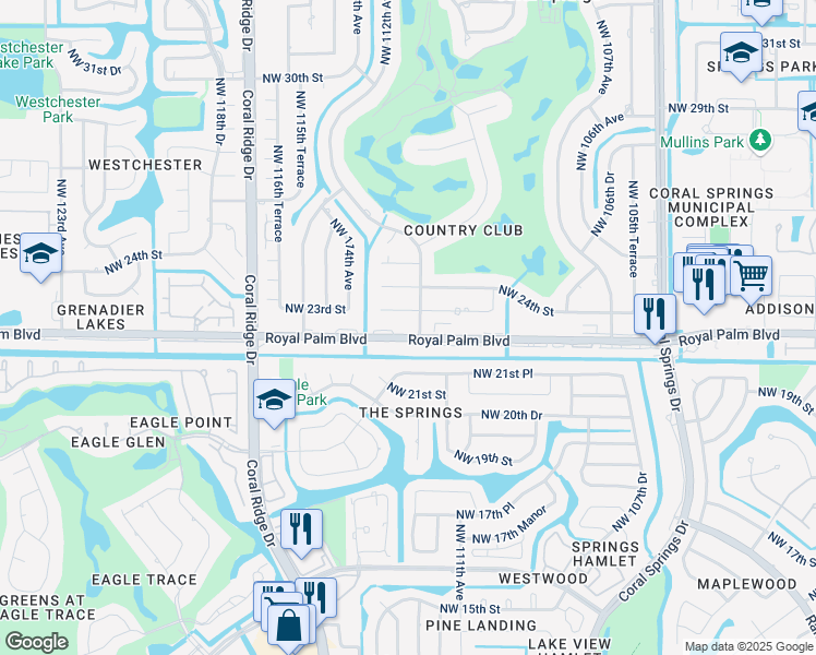 map of restaurants, bars, coffee shops, grocery stores, and more near in Coral Springs