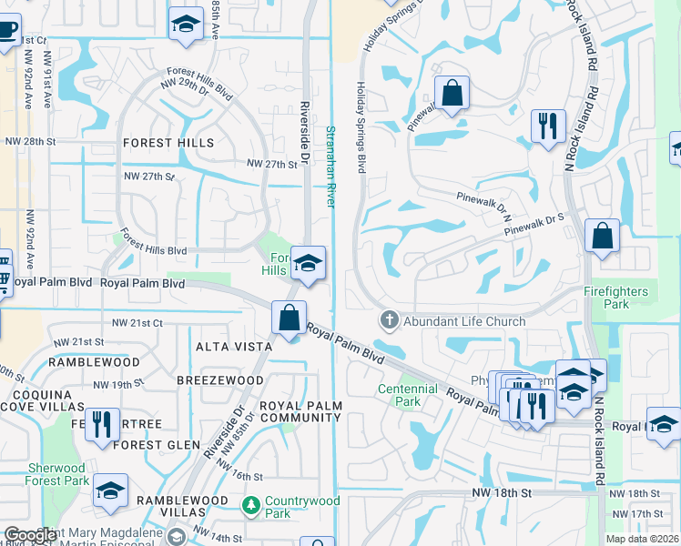 map of restaurants, bars, coffee shops, grocery stores, and more near 2640 Northwest 80th Avenue in Margate