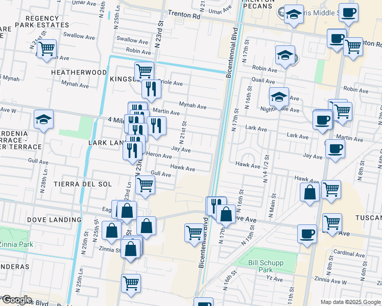 map of restaurants, bars, coffee shops, grocery stores, and more near 2004 Heron Avenue in McAllen