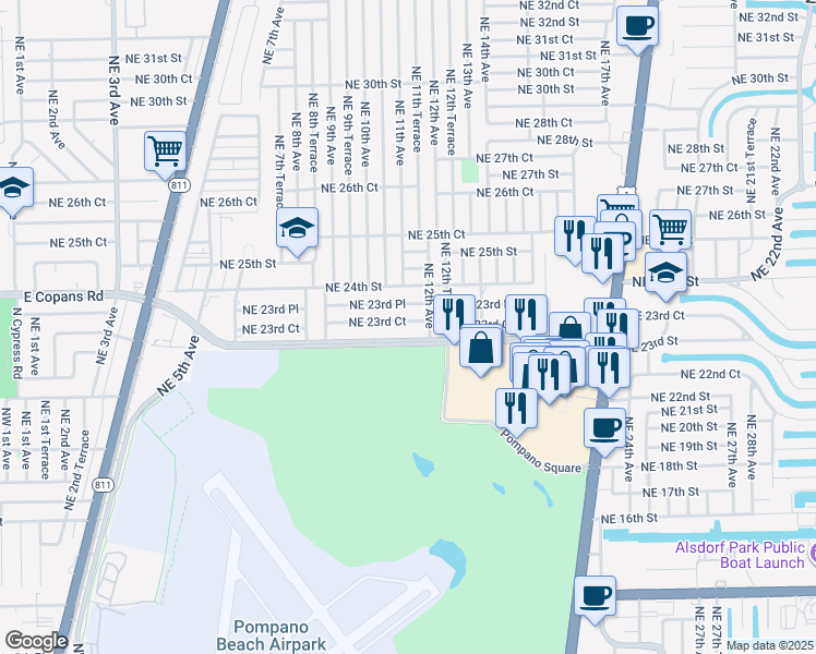map of restaurants, bars, coffee shops, grocery stores, and more near in Pompano Beach