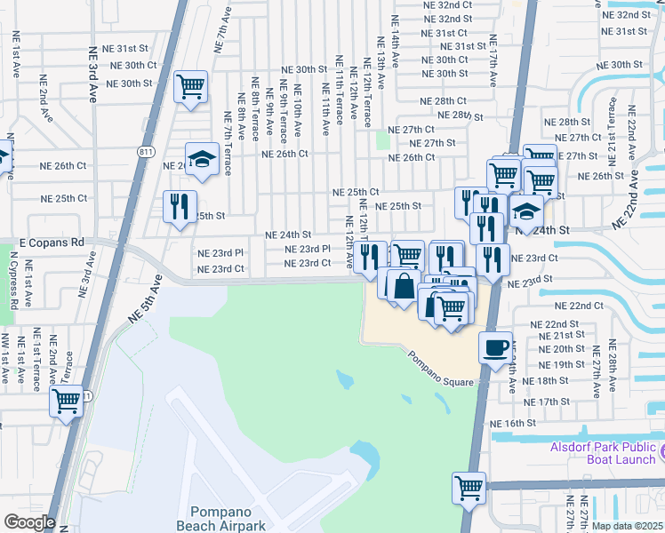 map of restaurants, bars, coffee shops, grocery stores, and more near in Pompano Beach