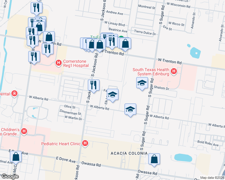 map of restaurants, bars, coffee shops, grocery stores, and more near 1806 Fawn Circle in Edinburg