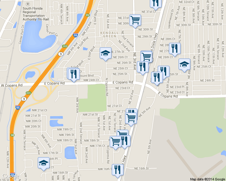 map of restaurants, bars, coffee shops, grocery stores, and more near 2221 Northeast 1st Avenue in Pompano Beach