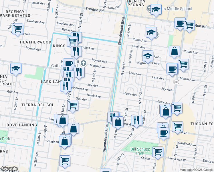map of restaurants, bars, coffee shops, grocery stores, and more near 1904 Heron Avenue in McAllen