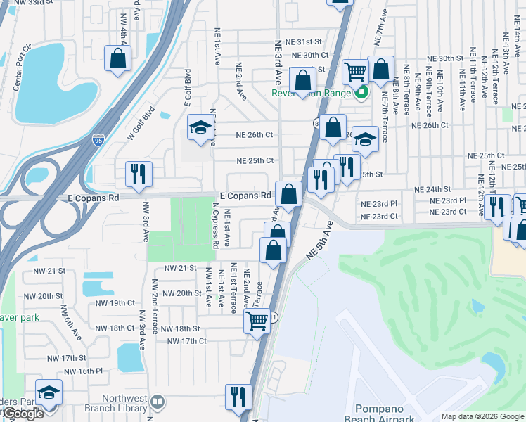 map of restaurants, bars, coffee shops, grocery stores, and more near in Pompano Beach