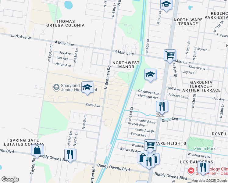 map of restaurants, bars, coffee shops, grocery stores, and more near 4221 Goldcrest Avenue in McAllen