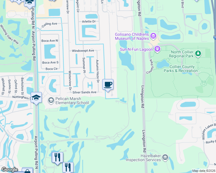 map of restaurants, bars, coffee shops, grocery stores, and more near 9085 The Lane in Naples