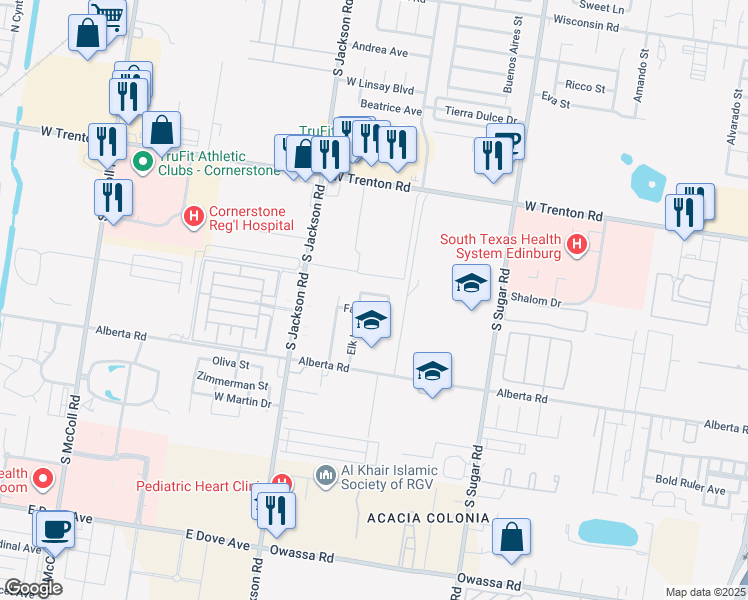 map of restaurants, bars, coffee shops, grocery stores, and more near 1904 Fawn Circle in Edinburg
