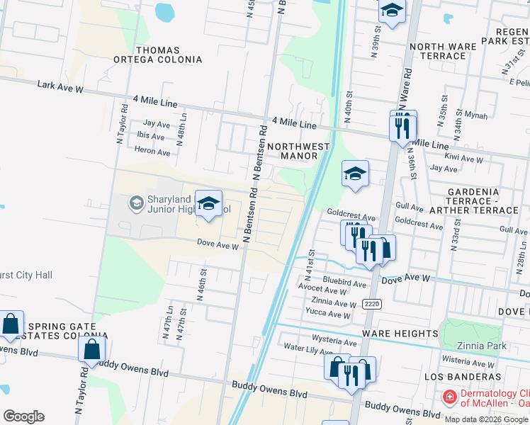map of restaurants, bars, coffee shops, grocery stores, and more near 5835 North 43rd Lane in McAllen