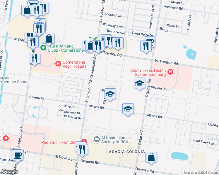map of restaurants, bars, coffee shops, grocery stores, and more near 1912 Fawn Circle in Edinburg