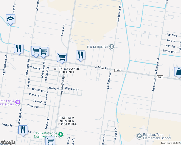 map of restaurants, bars, coffee shops, grocery stores, and more near 1621 West Mile 3 Road in Mission