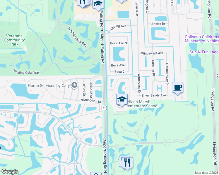 map of restaurants, bars, coffee shops, grocery stores, and more near 9832 Luna Circle in Naples