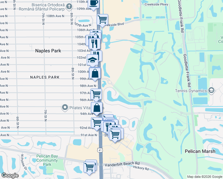 map of restaurants, bars, coffee shops, grocery stores, and more near 926 Spanish Moss Trail in Naples