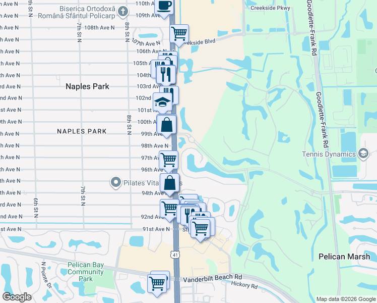 map of restaurants, bars, coffee shops, grocery stores, and more near 926 Spanish Moss Trail in Naples