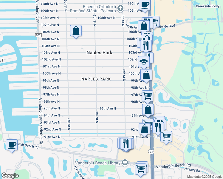 map of restaurants, bars, coffee shops, grocery stores, and more near 754 98th Avenue North in Naples