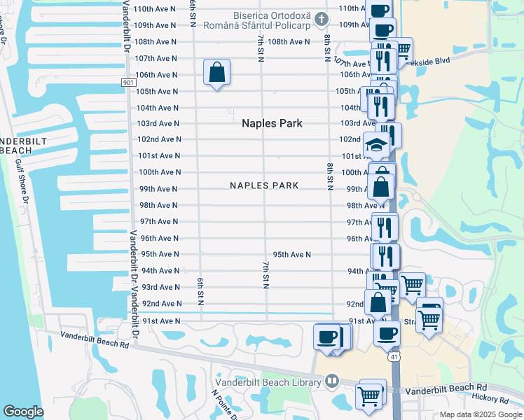 map of restaurants, bars, coffee shops, grocery stores, and more near 680 98th Avenue North in Naples