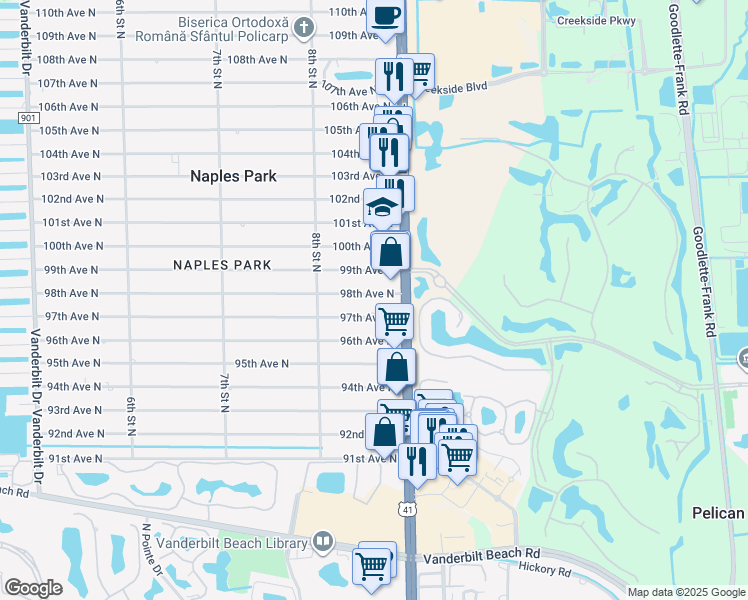 map of restaurants, bars, coffee shops, grocery stores, and more near 856 98th Avenue North in Naples