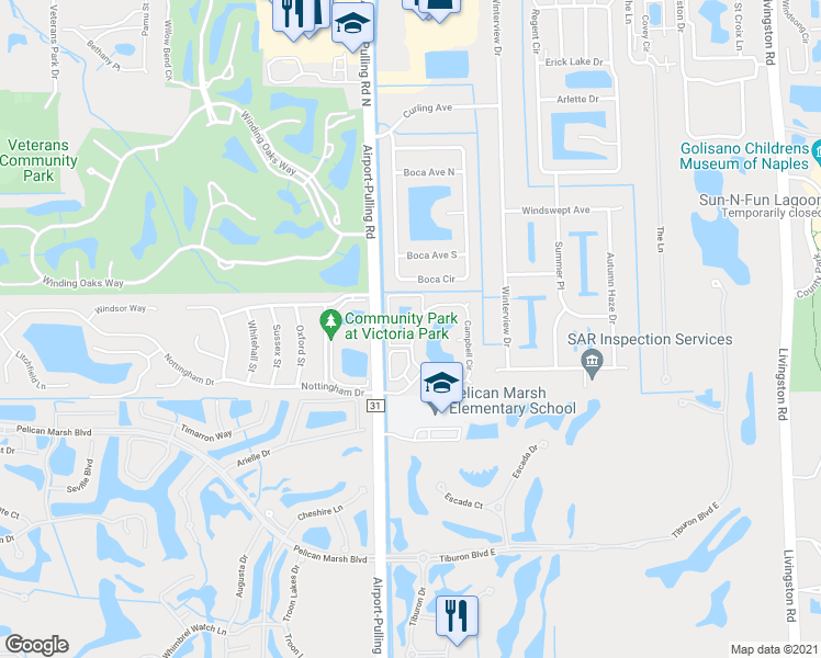 map of restaurants, bars, coffee shops, grocery stores, and more near 202 Campbell Circle in Naples