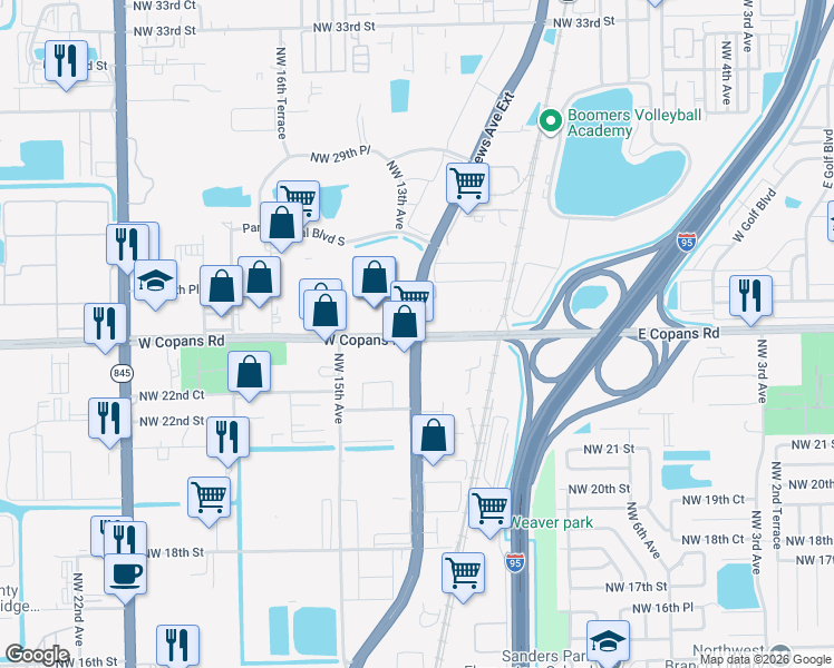 map of restaurants, bars, coffee shops, grocery stores, and more near W Copans Rd & N Andrews Ave Exd in Pompano Beach