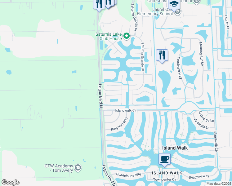 map of restaurants, bars, coffee shops, grocery stores, and more near 1759 Ribbon Fan Lane in Naples