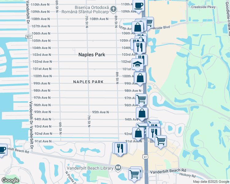 map of restaurants, bars, coffee shops, grocery stores, and more near 796 98th Avenue North in Naples