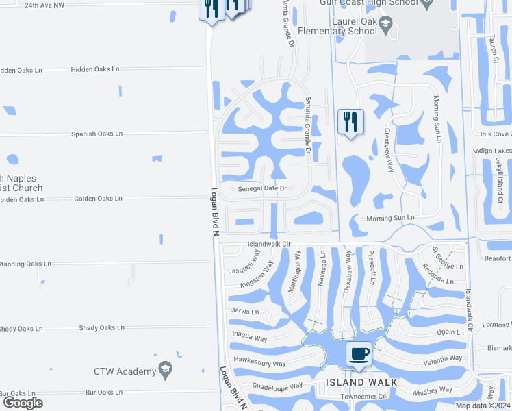 map of restaurants, bars, coffee shops, grocery stores, and more near 1743 Ribbon Fan Lane in Naples