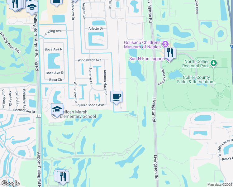 map of restaurants, bars, coffee shops, grocery stores, and more near 9085 The Lane in Naples