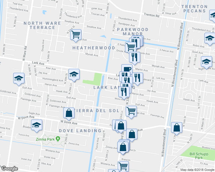 map of restaurants, bars, coffee shops, grocery stores, and more near 2513 Jay Avenue in McAllen
