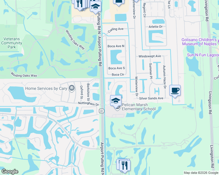 map of restaurants, bars, coffee shops, grocery stores, and more near 202 Campbell Circle in Naples