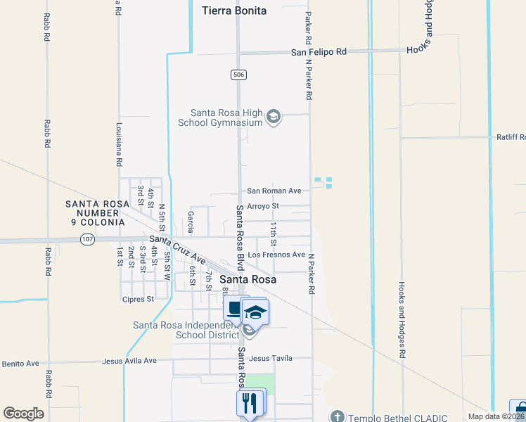 map of restaurants, bars, coffee shops, grocery stores, and more near 226 Arroyo Street in La Feria