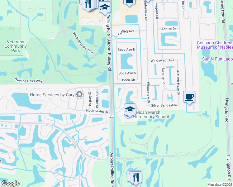 map of restaurants, bars, coffee shops, grocery stores, and more near 9832 Luna Circle in Naples
