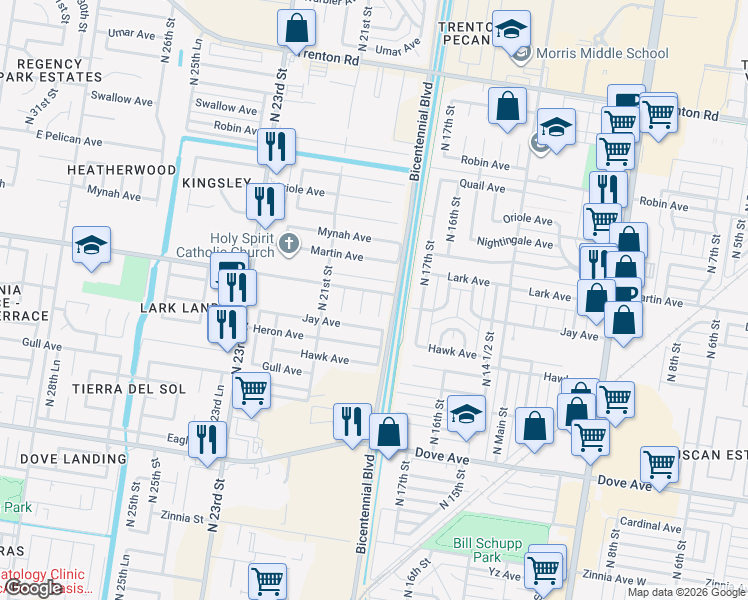 map of restaurants, bars, coffee shops, grocery stores, and more near 6321 North 19th Street in McAllen