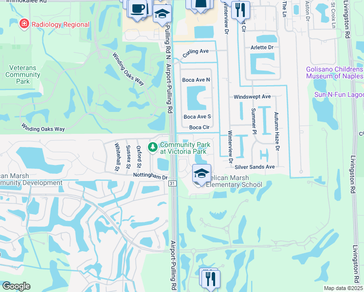 map of restaurants, bars, coffee shops, grocery stores, and more near 202 Campbell Circle in Naples