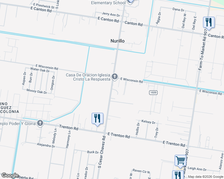 map of restaurants, bars, coffee shops, grocery stores, and more near 3604 Cesar Chavez Road in Edinburg