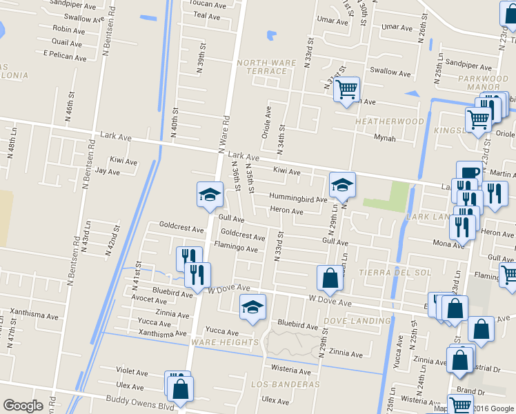 map of restaurants, bars, coffee shops, grocery stores, and more near 5041 Heron Avenue in McAllen