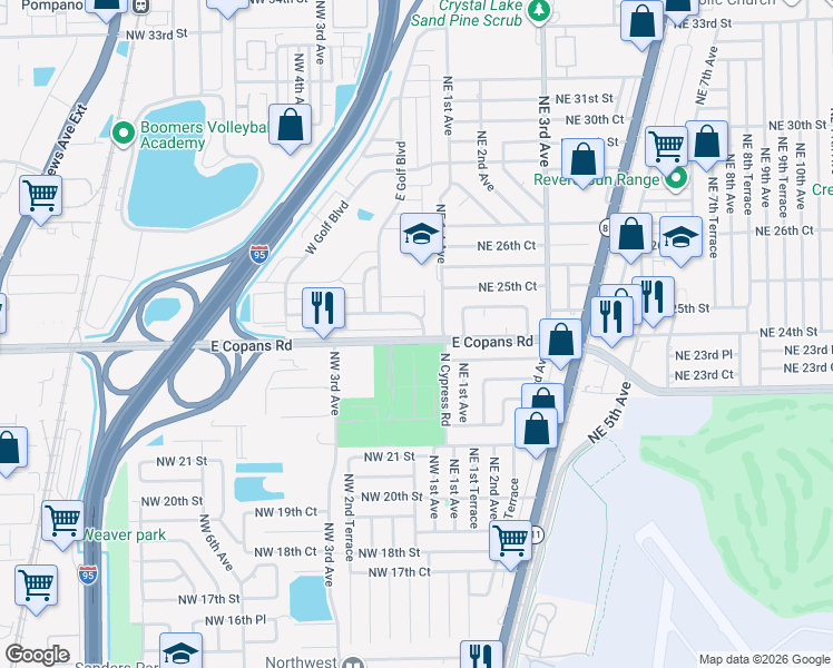 map of restaurants, bars, coffee shops, grocery stores, and more near 100 Northwest 24th Court in Pompano Beach