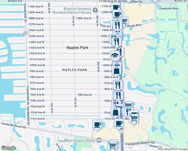 map of restaurants, bars, coffee shops, grocery stores, and more near 783 98th Avenue North in Naples
