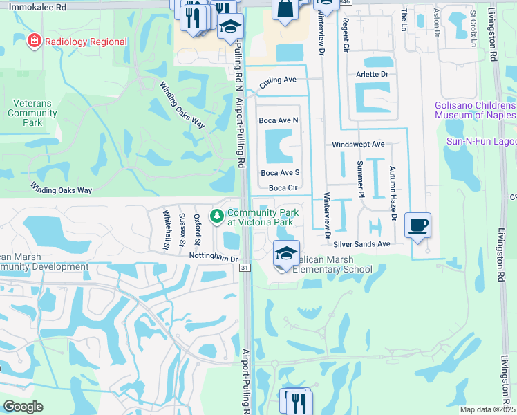 map of restaurants, bars, coffee shops, grocery stores, and more near 202 Campbell Circle in Naples