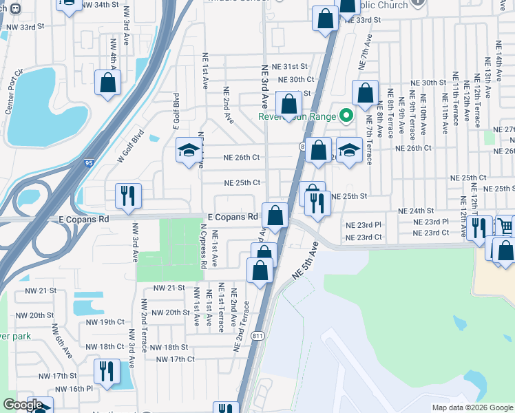 map of restaurants, bars, coffee shops, grocery stores, and more near in Pompano Beach