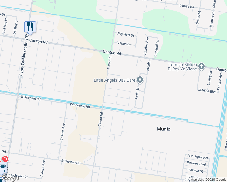 map of restaurants, bars, coffee shops, grocery stores, and more near 3000 South Tower Road in Edinburg