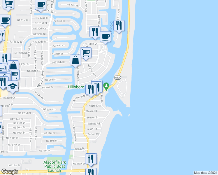 map of restaurants, bars, coffee shops, grocery stores, and more near 900 Hillsboro Mile in Hillsboro Beach
