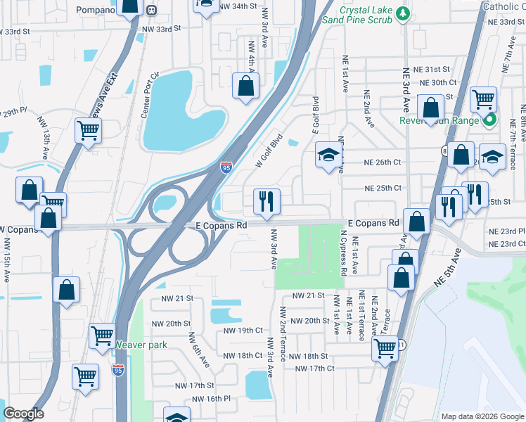 map of restaurants, bars, coffee shops, grocery stores, and more near 360 Northwest 25th Court in Pompano Beach