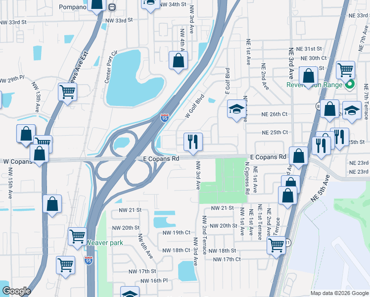 map of restaurants, bars, coffee shops, grocery stores, and more near 360 Northwest 25th Court in Pompano Beach