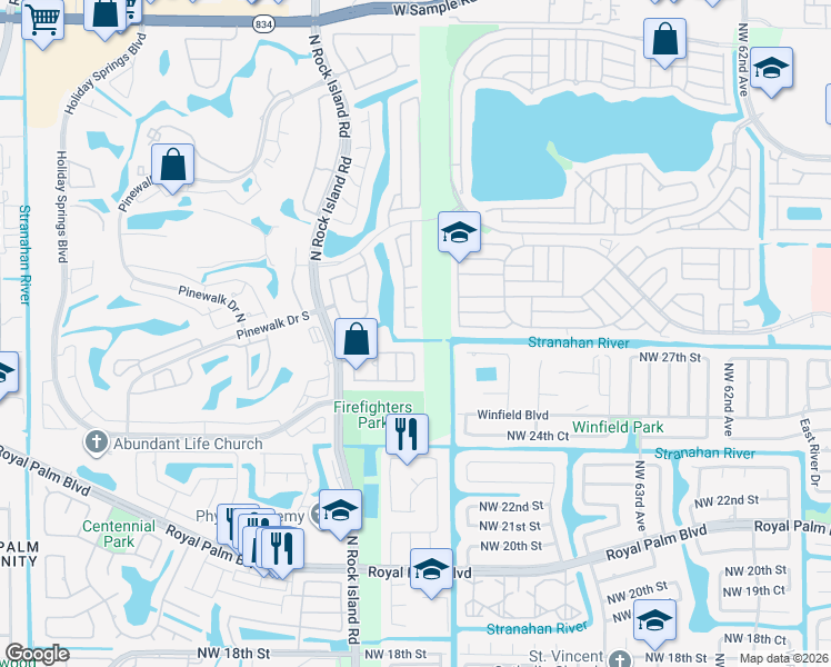 map of restaurants, bars, coffee shops, grocery stores, and more near 6813 Northwest 28th Court in Margate