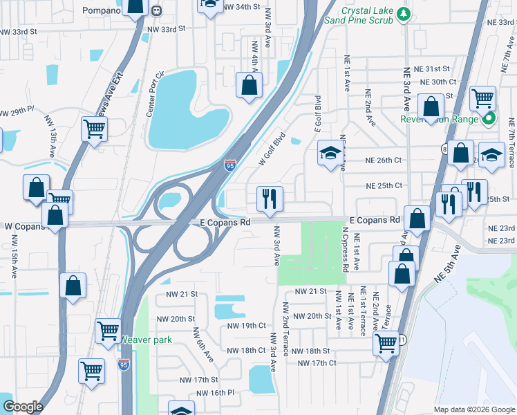 map of restaurants, bars, coffee shops, grocery stores, and more near 360 Northwest 25th Court in Pompano Beach