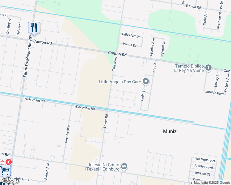 map of restaurants, bars, coffee shops, grocery stores, and more near 3000 South Tower Road in Edinburg